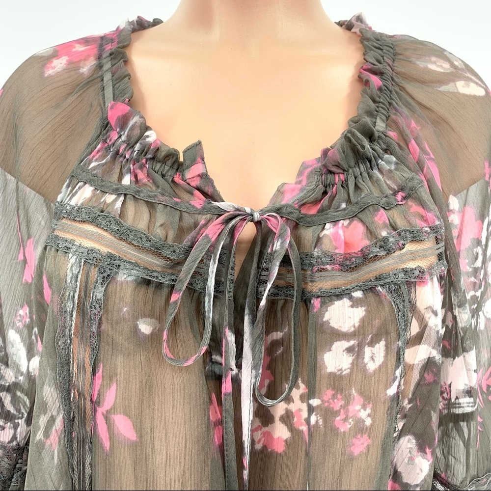 Rock & Roll Cowgirl Sheer Floral Blouse Top - Picture 4 of 7